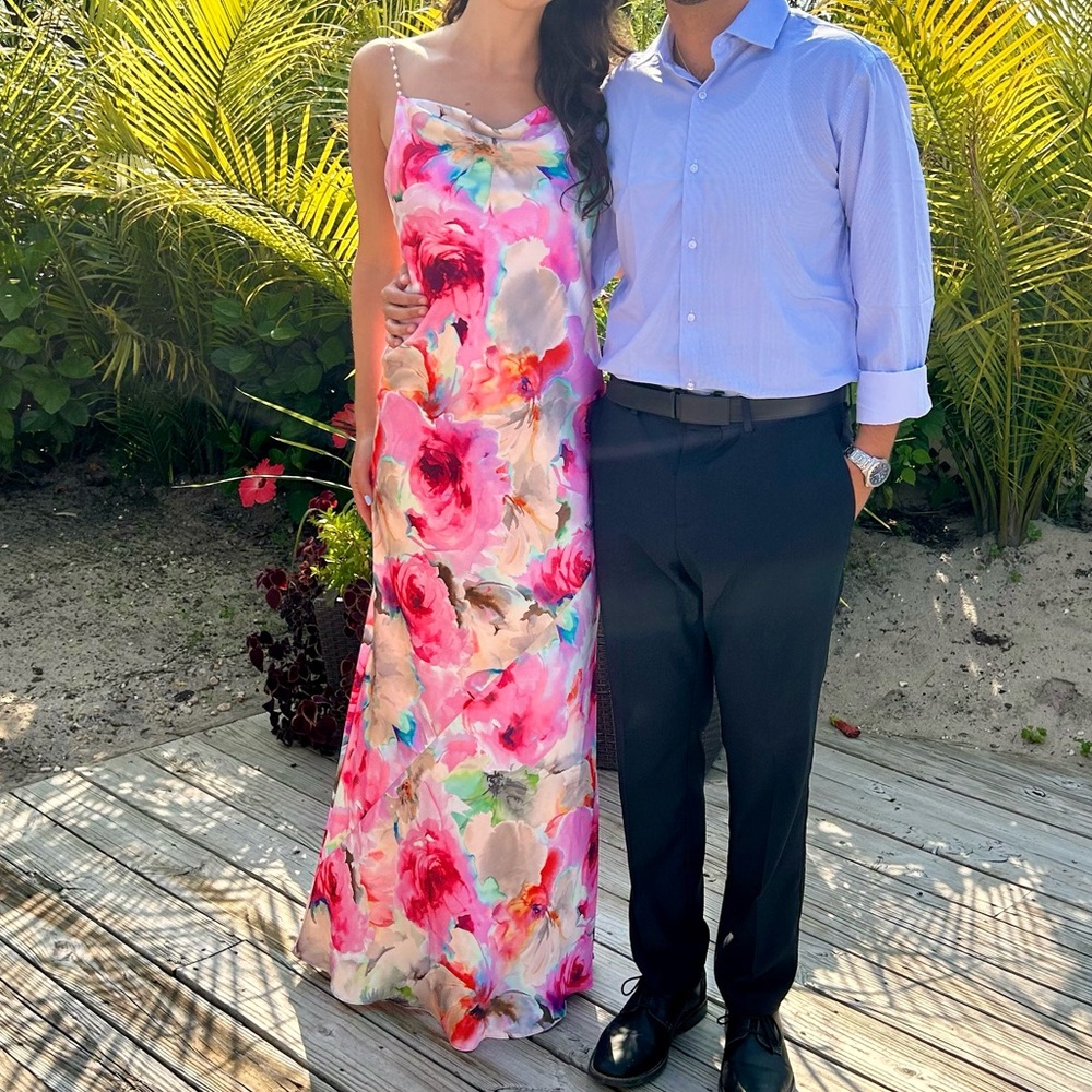 Liv Foster Sateen Cowl Neck Pearl strap Gown